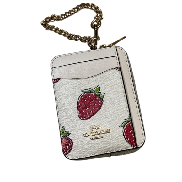 Coach Handbags - Coach CAR32 Zip Card Case Wallet Strawberry Print Chalk Coated Canvas
